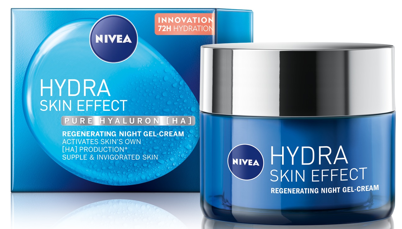 Nivea Hydra Skin Effect regenerujący krem żelowy (50 ml), pielęgnacja na noc dla gładkiej skóry przez noc, lekki krem na noc z czystym kwasem hialuronowym [HA], nawilżający 72 h