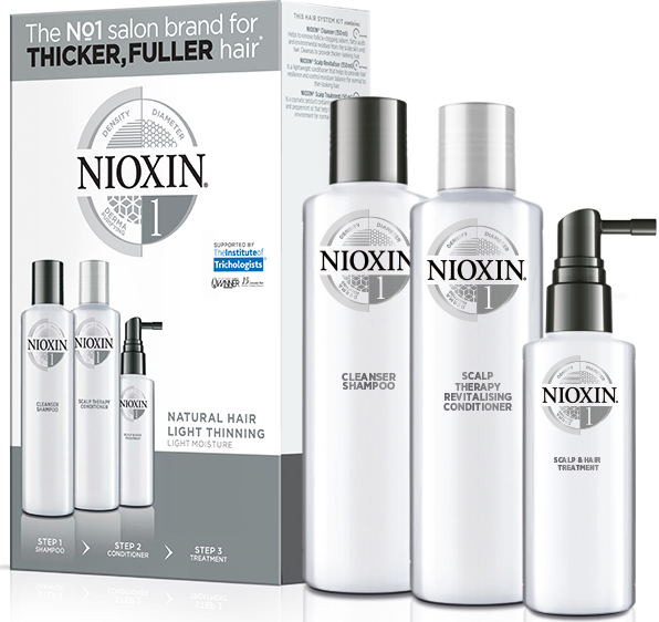 Nioxin Hair System 1 Kit W Kosmetyki Zestaw kosmetyków 150ml System 1 Cleanser Shampoo + 150ml System 1 Scalp Revitaliser Conditioner + 50ml System 1 Scalp Treatment 49229