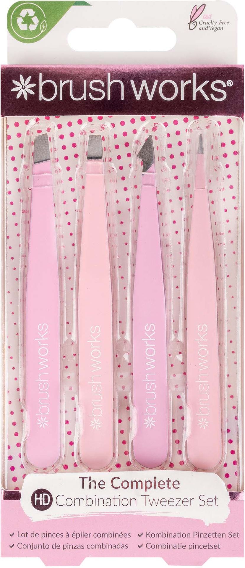 Brushworks HD 4 PIECE COMBINATION TWEEZER SET PINK