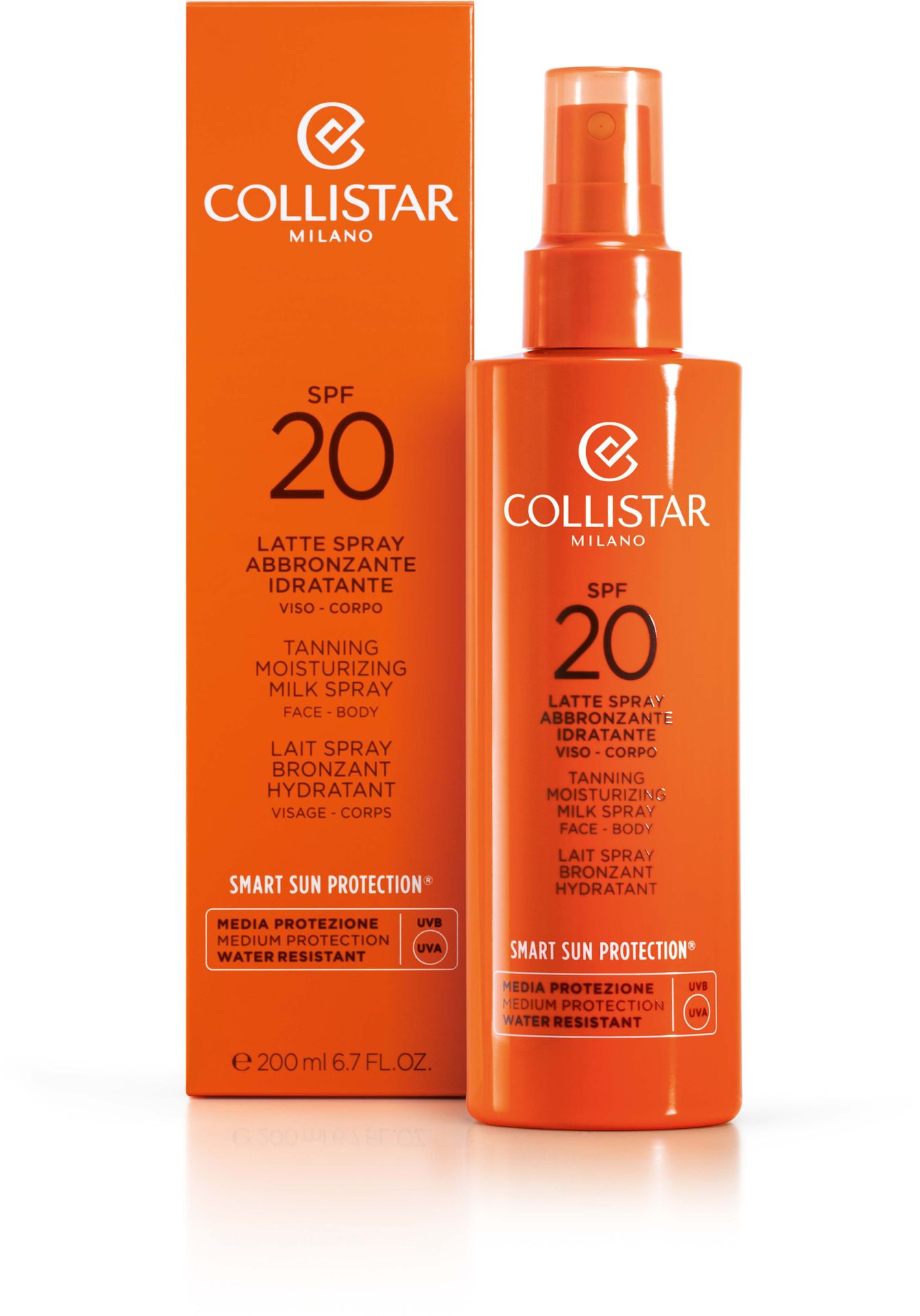 Collistar Smart Sun Protection Tanning Moisturizing Milk Spray SPF20 preparat do opalania ciała 200 ml unisex