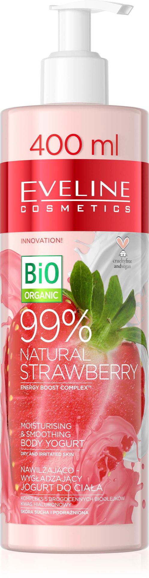 Eveline Cosmetics Cosmetics Pielęgnacja ciała 99% Natural Strawberry Nawilżająco wygładzający jogurt do ciała 400 ml
