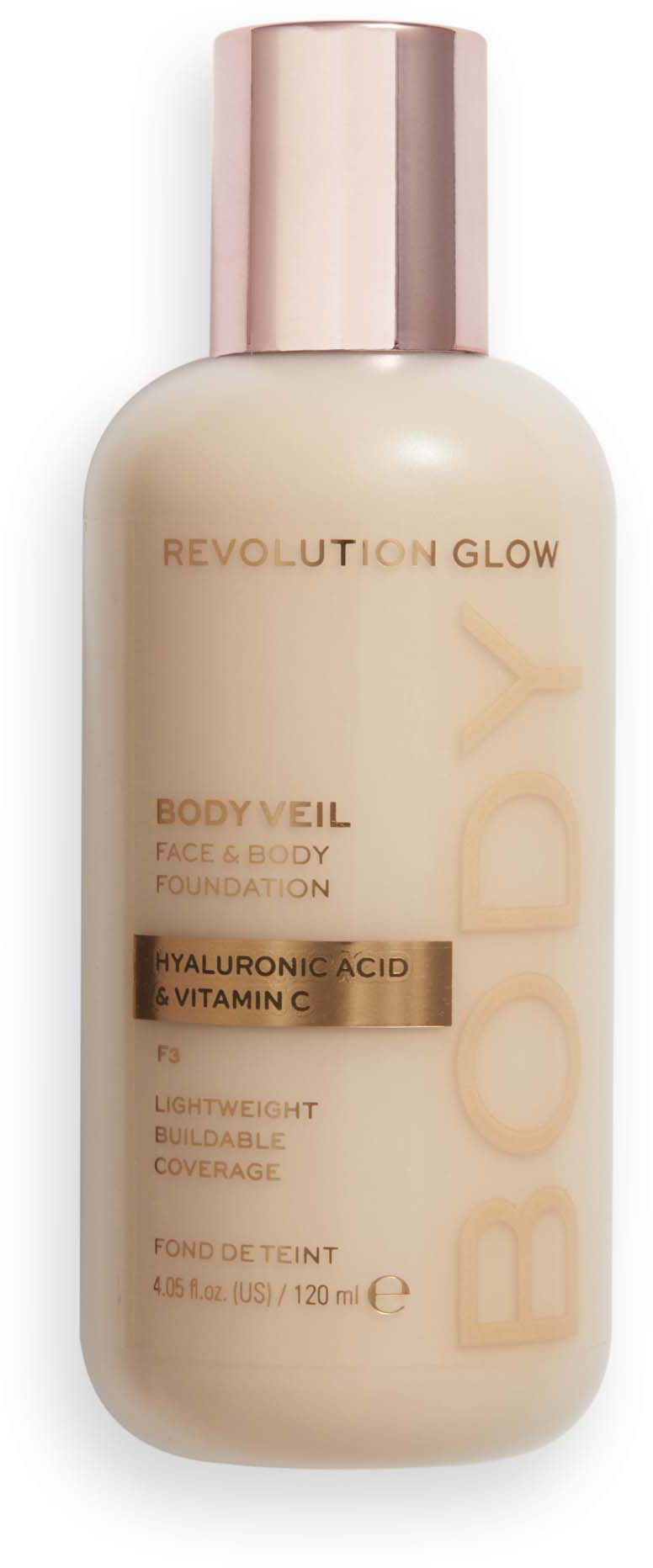 Makeup Revolution Body Face & Body Foundation) Make up Body Veil Face & Body Foundation) 120 ml Cień F3)