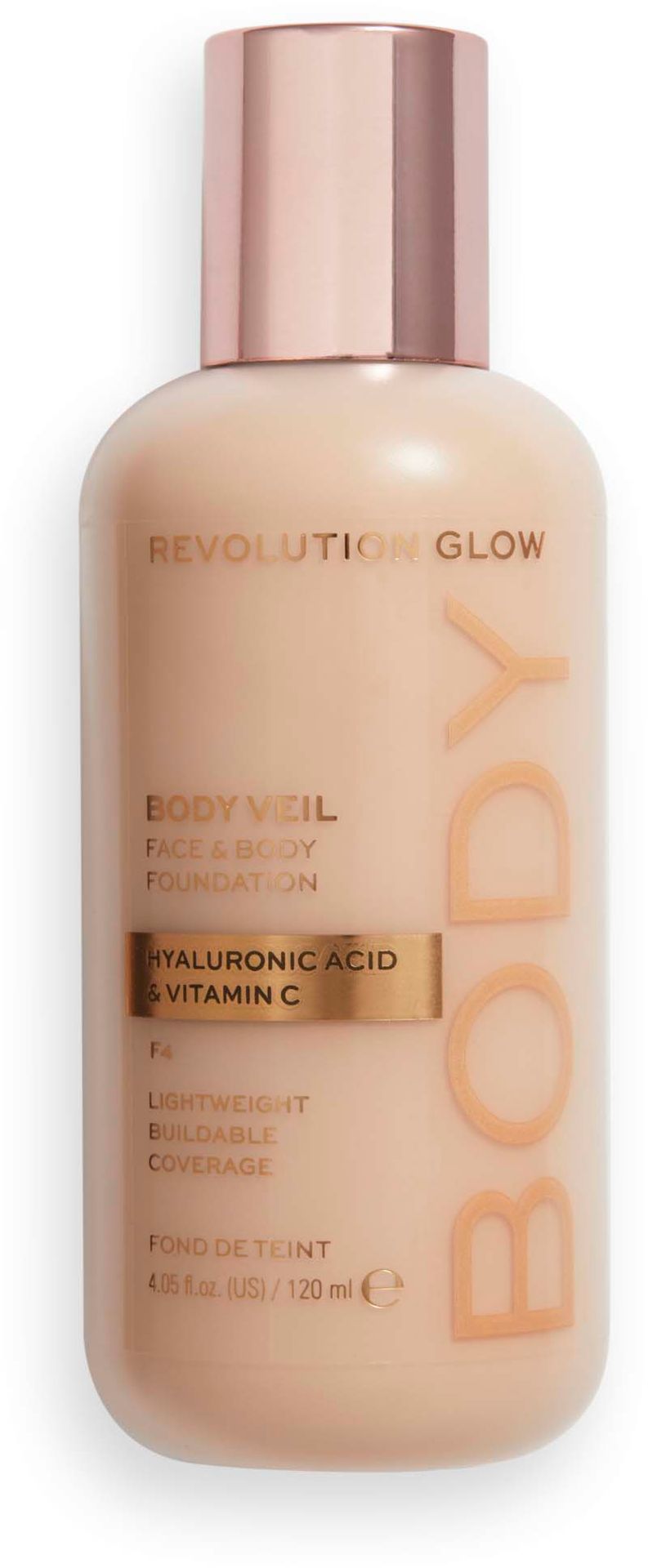 Makeup Revolution Body Face & Body Foundation) Make up Body Veil Face & Body Foundation) 120 ml Cień F4)