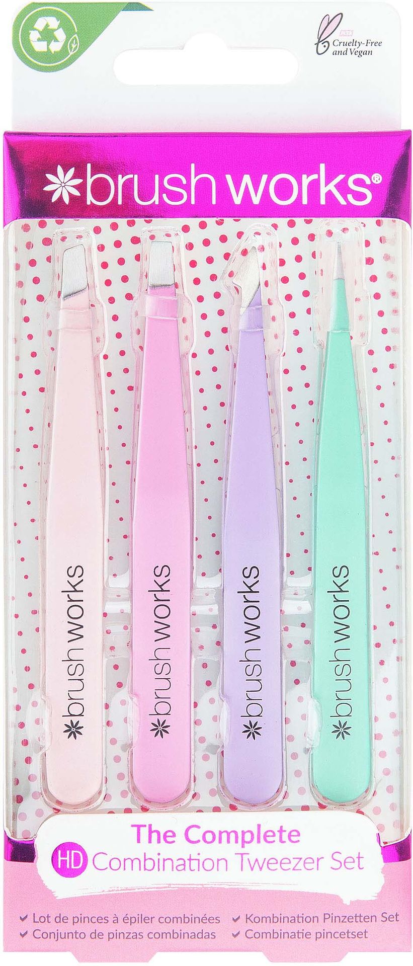 Brush Works Brush Works Combination Tweezer Set Zestaw 4 Pęset Kosmetycznych 5060455142828