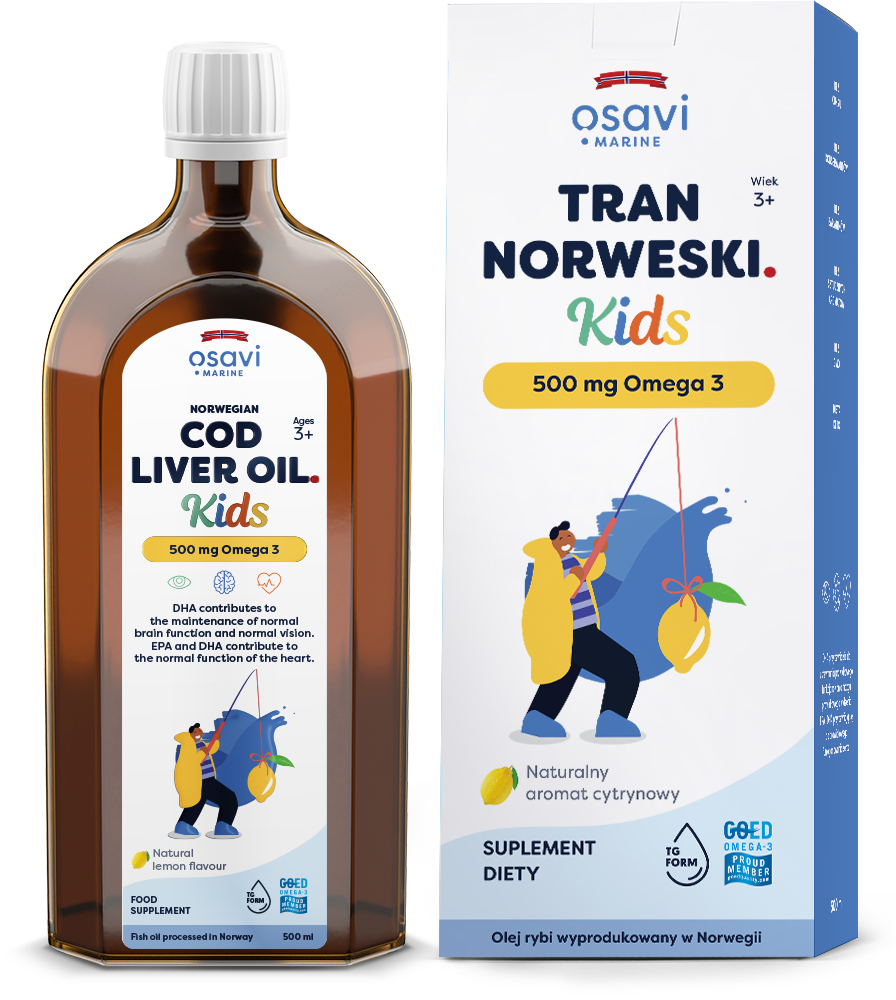 Фото - Вітаміни й мінерали OSAVI Tran Norweski Kids 500 mg Omega 3 - smak cytrynowy (500 ml)