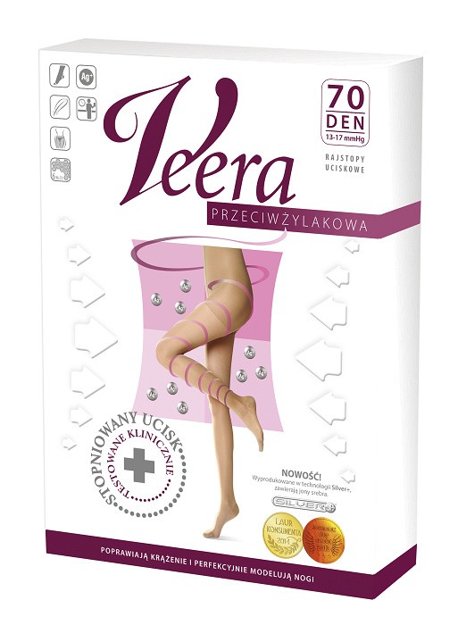 Veera Rajstopy przeciwżylakowe 70 DEN, Kolor Natural, Rozmiar 3