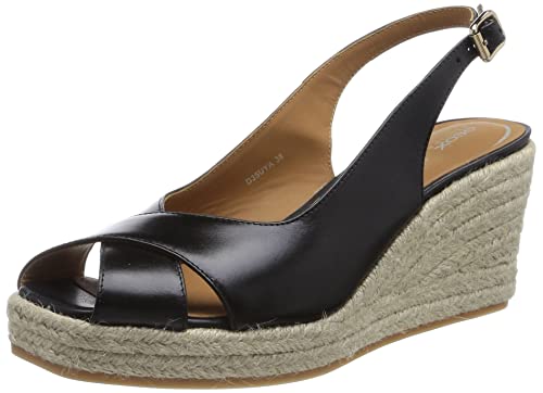 Geox Damskie sandały D PANAREA espadryle Wedge Sandal, czarne, 37,5 EU, czarny, 37.5 EU