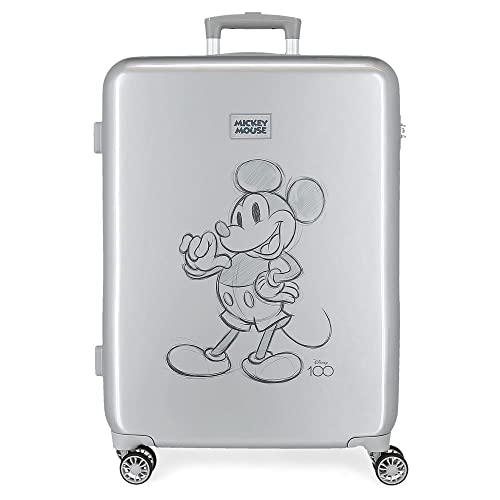 Disney Mickey 100 Walizka średniej wielkości 48x68x26 cms Szary ABS Zapięcie szyfrowy boczne 70L 3kg 4 koła Podwójne, Szary, Maleta mediana, średnia walizka