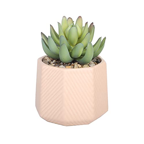 Sleepdown Halo Zielona sztuczna roślina soczysta różowa doniczka geo do domu biura łazienki dekoracja wnętrz estetyka