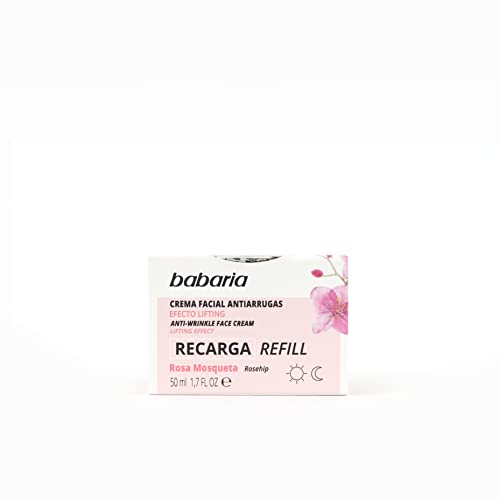 Babaria – Refill krem przeciwzmarszczkowy Dzika róża, Intensywnie nawilża skórę, Efekt liftingu i przeciwzmarszczkowy, 100% wegański - 50 ml