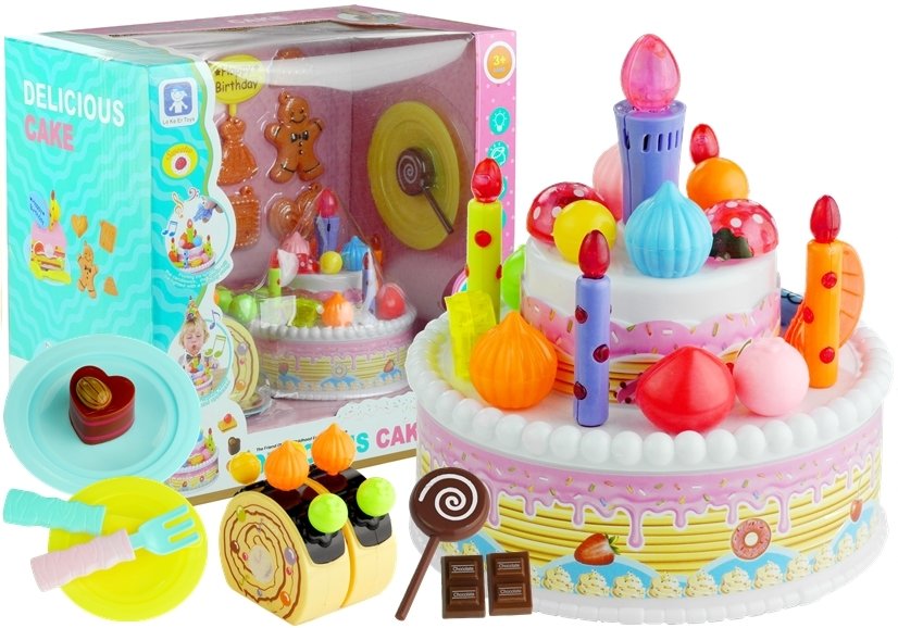 Lean Toys Serwis Urodzinowy Tort Ciasteczka Świeczki Lody