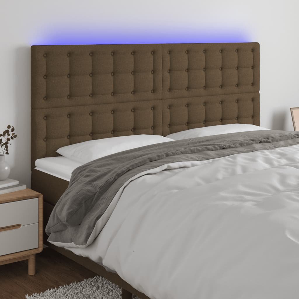 Lumarko Zagłówek do łóżka z LED ciemnobrązowy 180x5x118/128 cm tkanina
