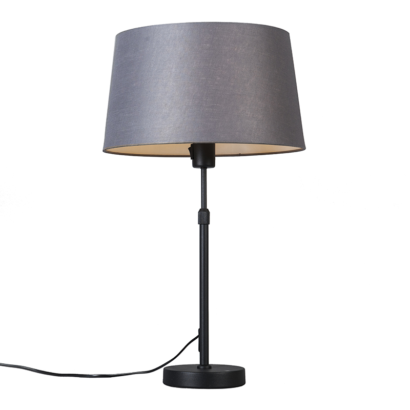 QAZQA Lampa stołowa regulowana czarna klosz szary 35cm - Parte