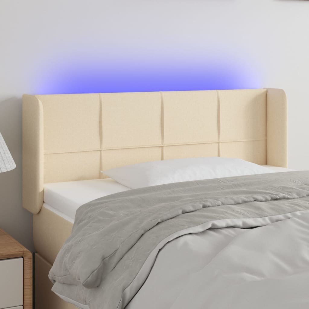 Zagłówek do łóżka z LED, kremowy, 103x16x78/88 cm, tkanina Lumarko!