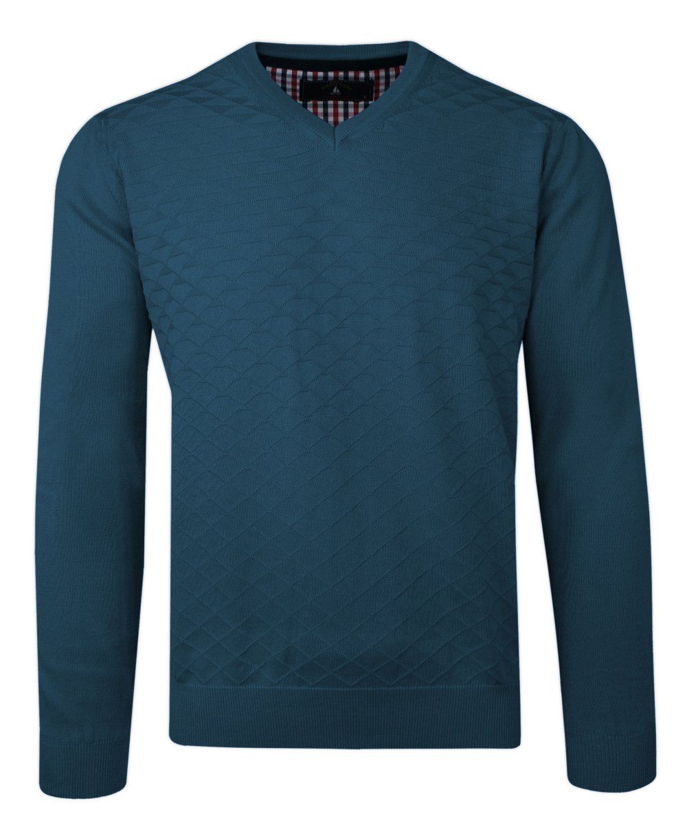 Sweter Morski w Serek, Bawełniany, Tłoczony Wzór, V-neck, Męski -BARTEX - Bartex