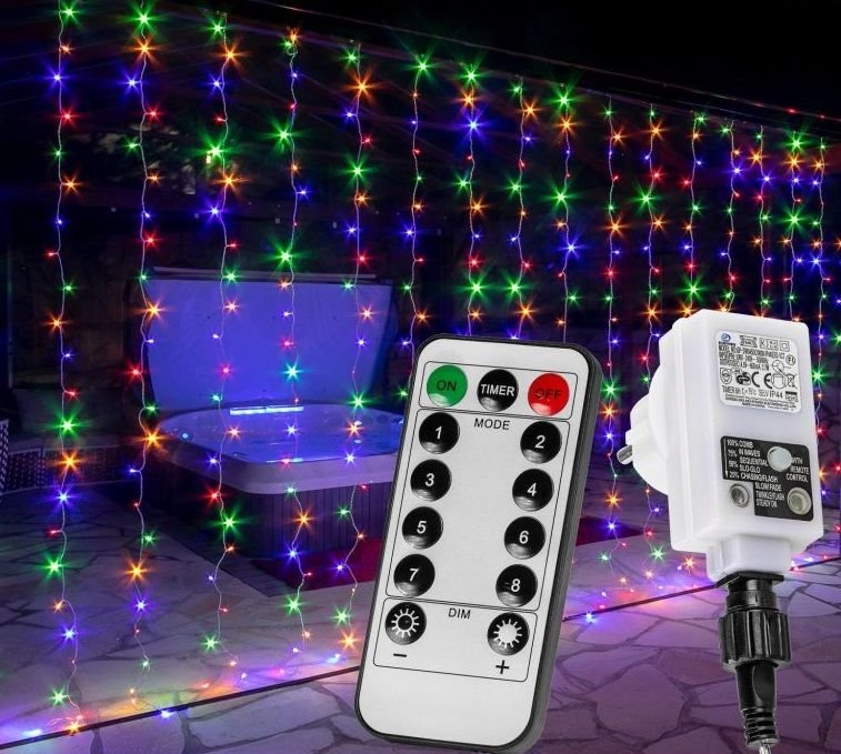 Świąteczna świetlna kurtyna - 6 x 3 m, 600 LED, kolorowy