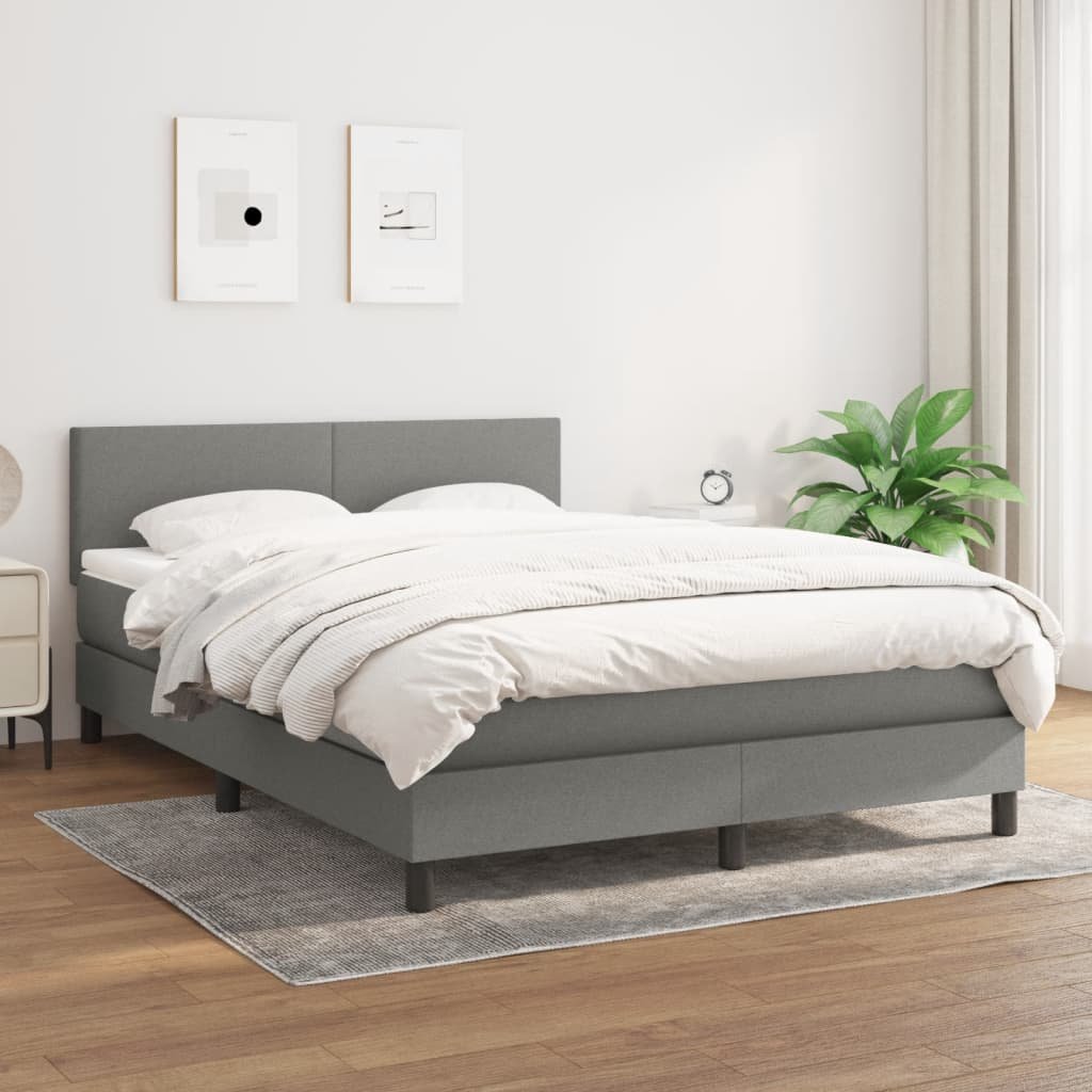 vidaXL Łóżko kontynentalne z materacem, ciemnoszara tkanina 140x190 cm