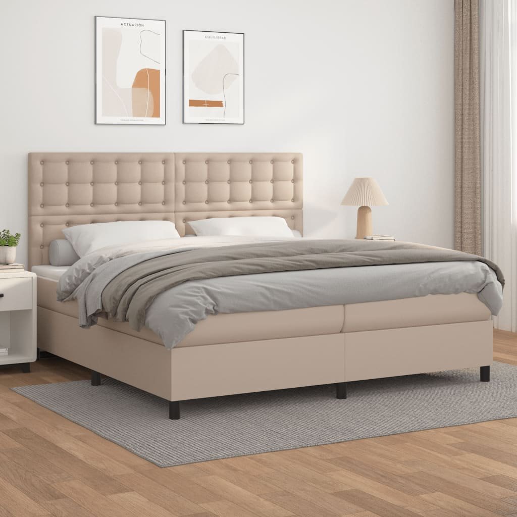 Lumarko Łóżko kontynentalne z materacem, cappuccino ekoskóra 200x200 cm