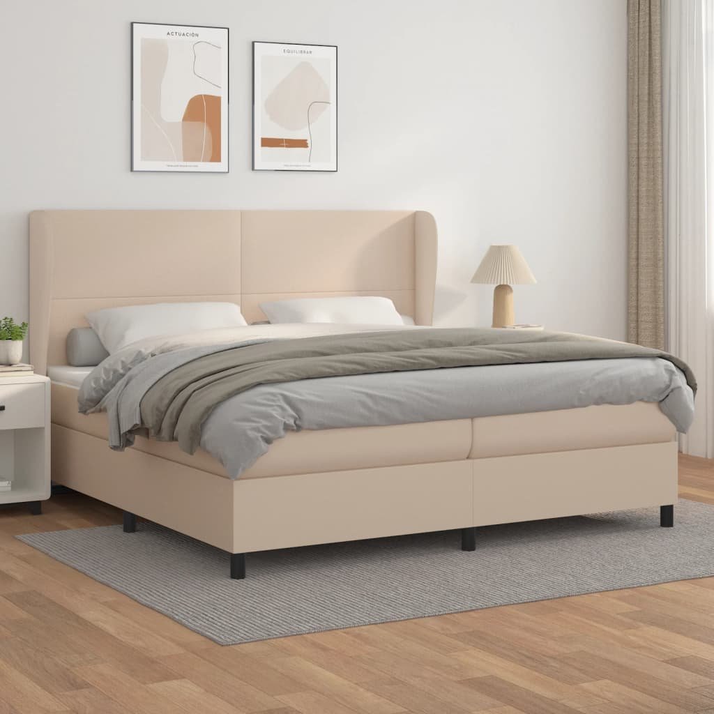 Lumarko Łóżko kontynentalne z materacem, cappuccino ekoskóra 200x200 cm