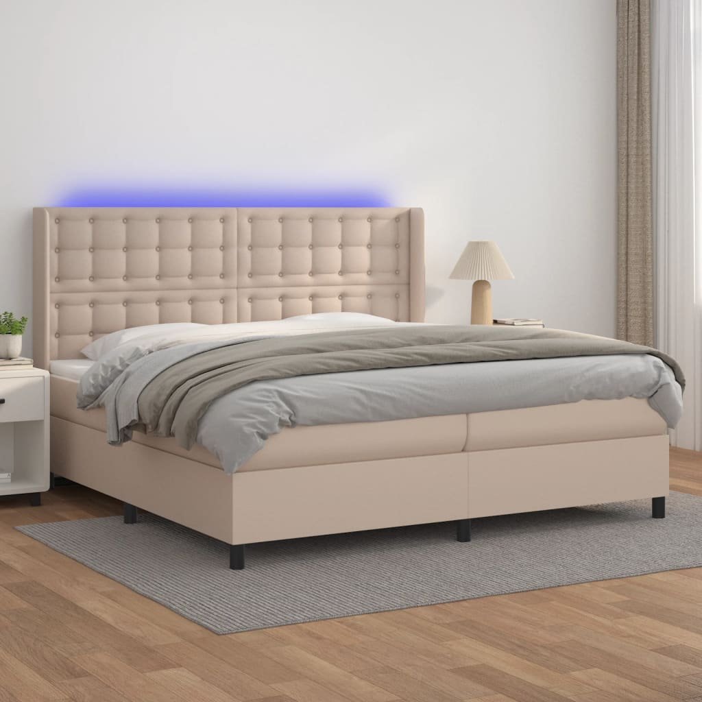 Lumarko Łóżko kontynentalne, materac i LED cappuccino 200x200 cm