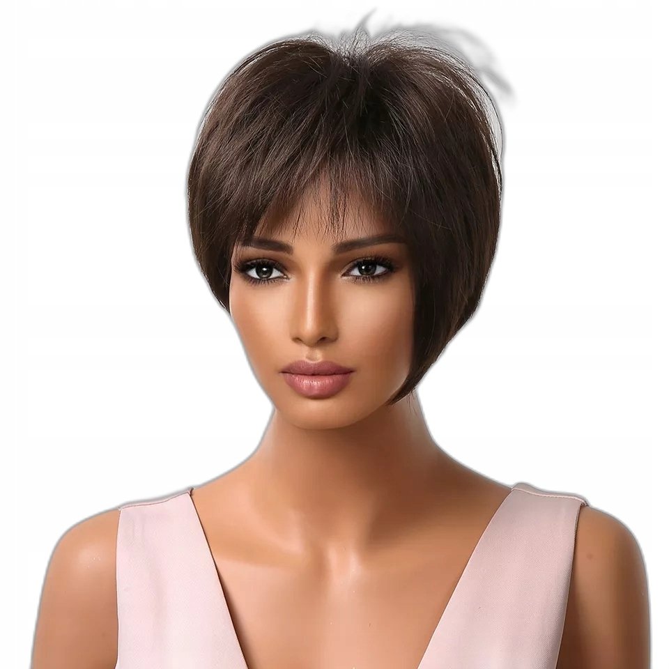 Peruka krótka ciemny brąz peruki damskie + czepek