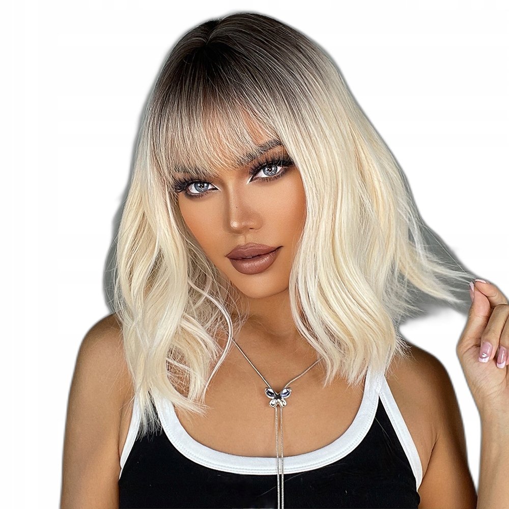 Peruka jasny blond bob fale Jak naturalna + czepek