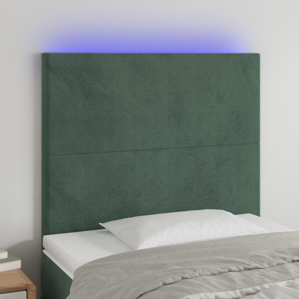 Lumarko Zagłówek do łóżka z LED, ciemnozielony, 80x5x118/128cm, aksamit