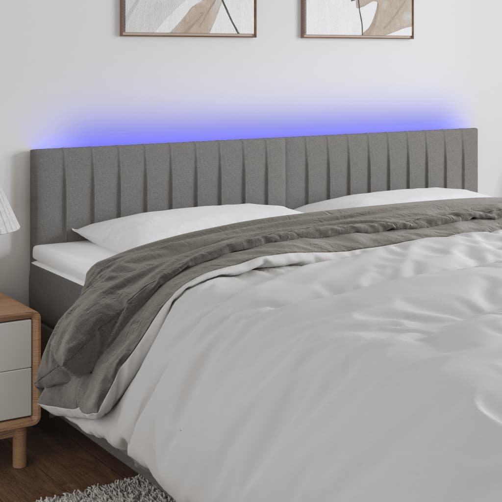 Lumarko Zagłówek do łóżka z LED, ciemnoszary, 160x5x78/88 cm, tkanina