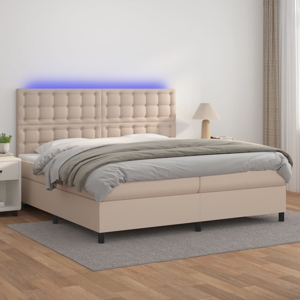 Lumarko Łóżko kontynentalne, materac i LED cappuccino 200x200 cm