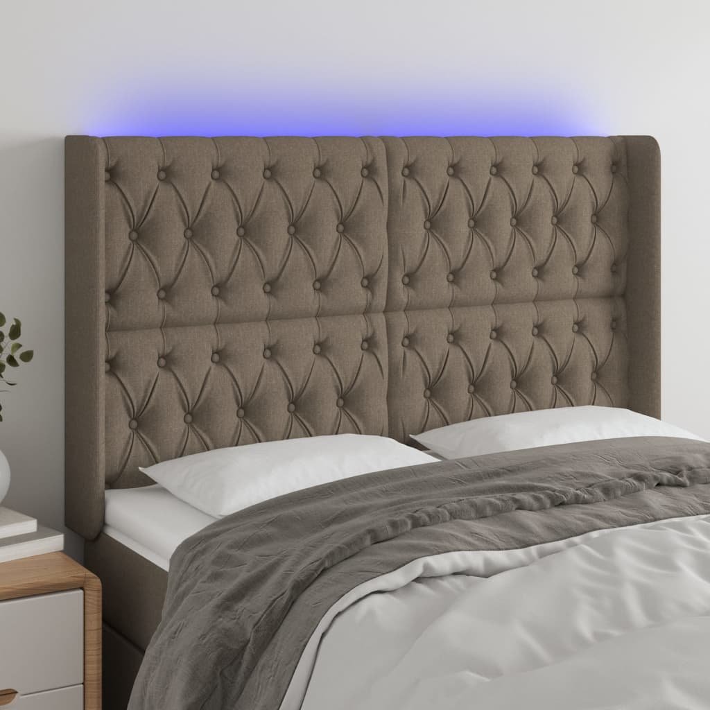 Lumarko Zagłówek do łóżka z LED, taupe, 163x16x118/128 cm, tkanina