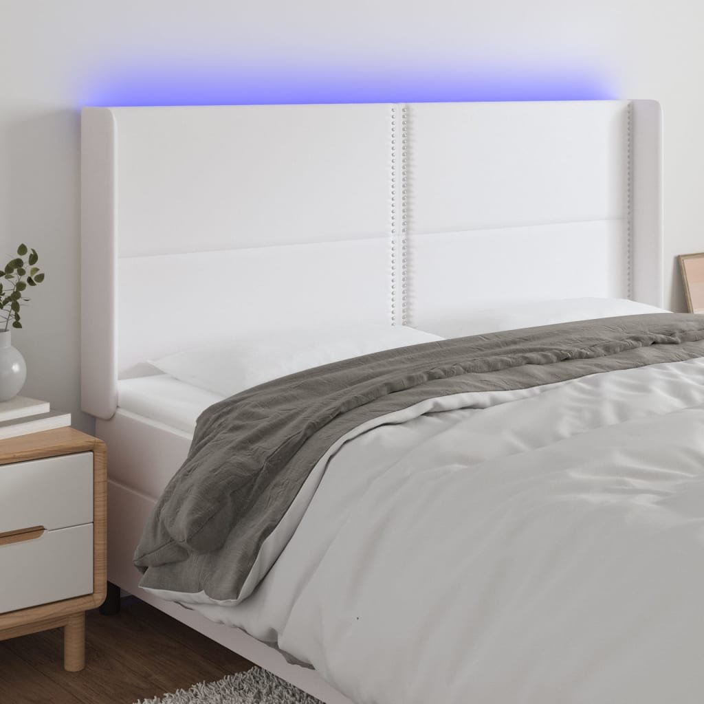 Lumarko Zagłówek do łóżka z LED, biały, 203x16x118/128cm sztuczna skóra