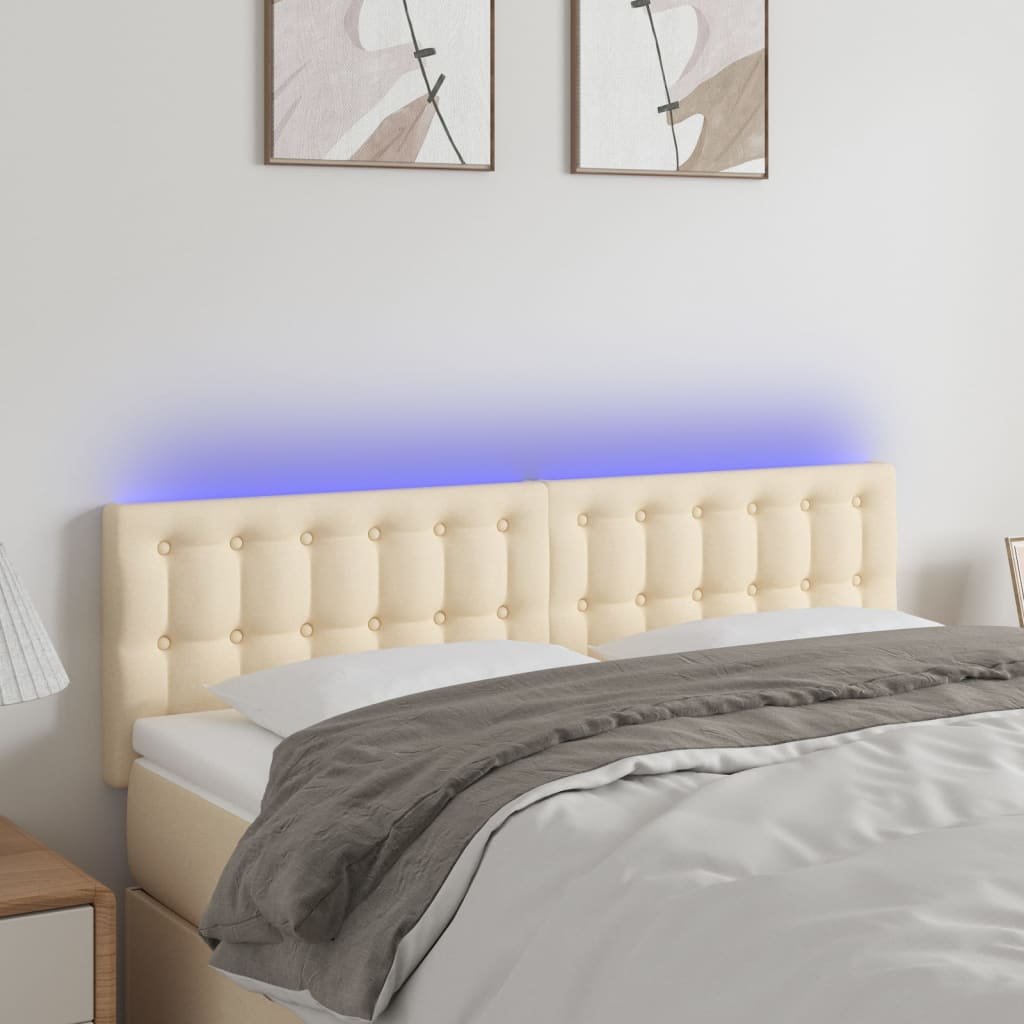 Lumarko Zagłówek do łóżka z LED, kremowy, 144x5x78/88 cm, tkanina