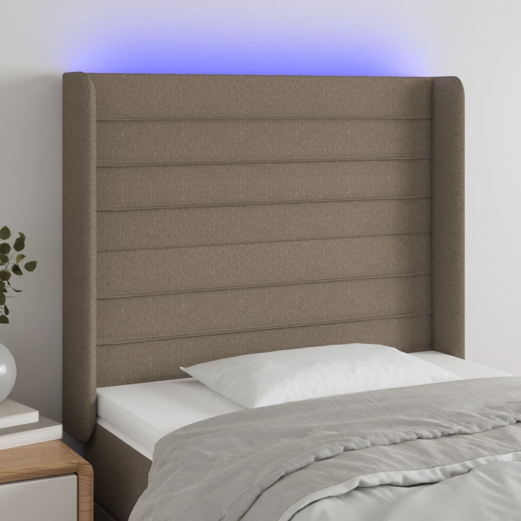 Lumarko Zagłówek do łóżka z LED, taupe, 103x16x118/128 cm, tkanina