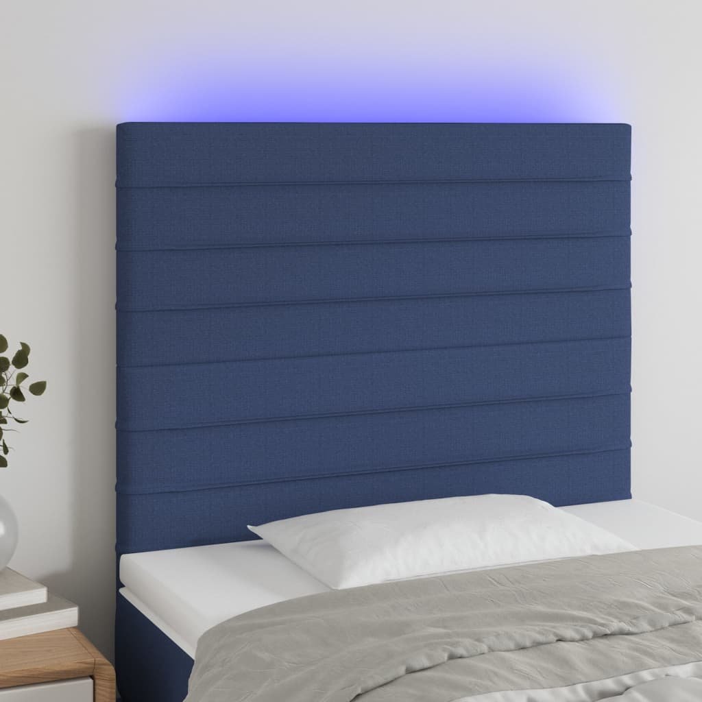 Lumarko Zagłówek do łóżka z LED, niebieski, 100x5x118/128 cm, tkanina