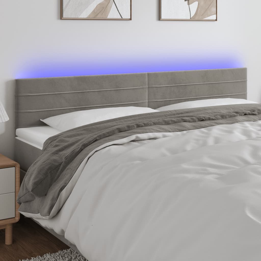 Lumarko Zagłówek do łóżka z LED, jasnoszary, 200x5x78/88 cm, aksamit
