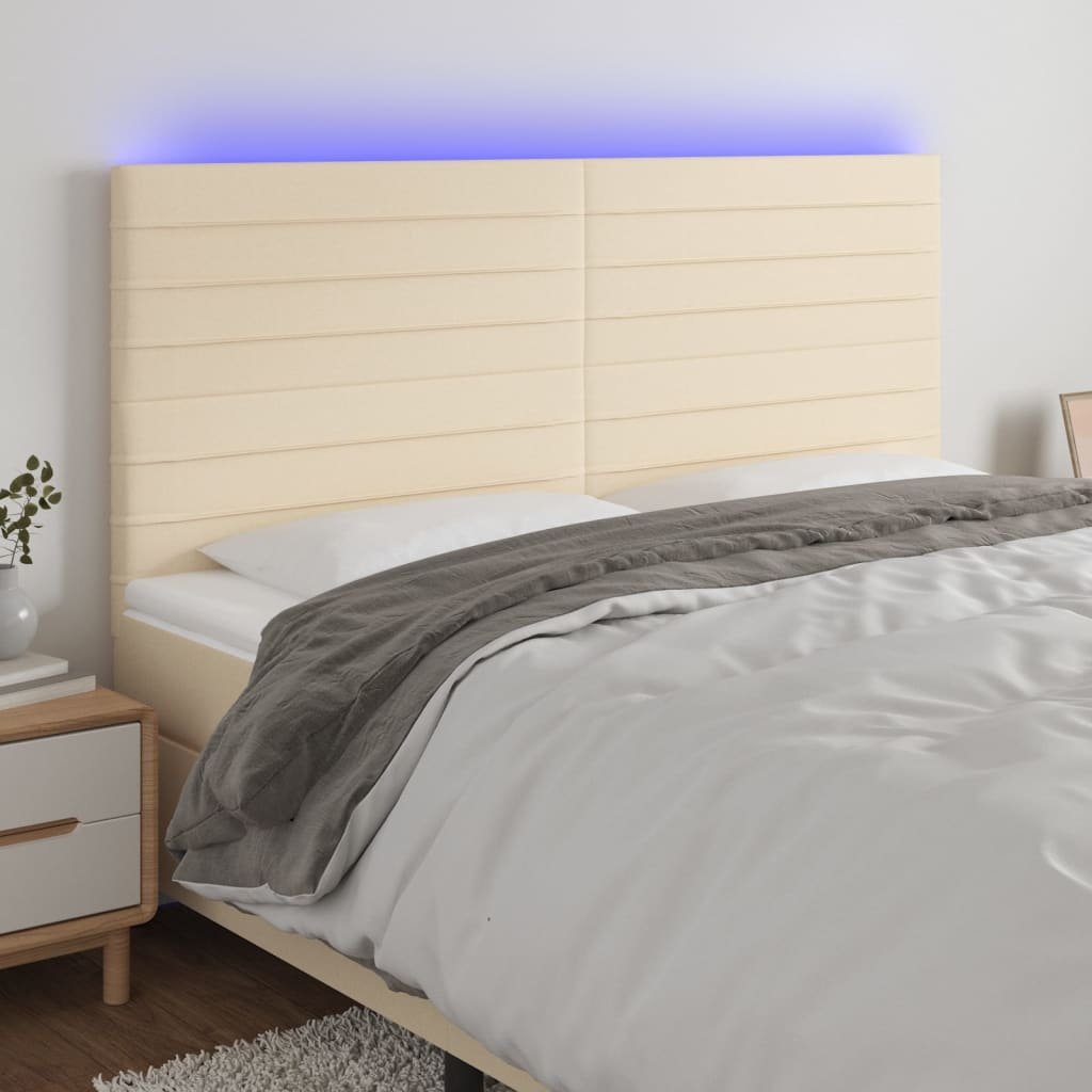 Lumarko Zagłówek do łóżka z LED, kremowy, 160x5x118/128 cm, tkanina