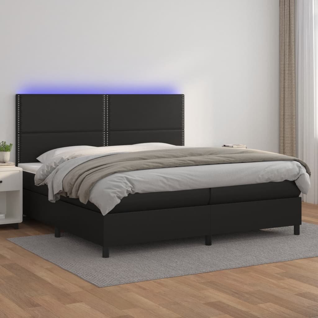 Lumarko Łóżko kontynentalne z materacem i LED czarna ekoskóra 200x200cm