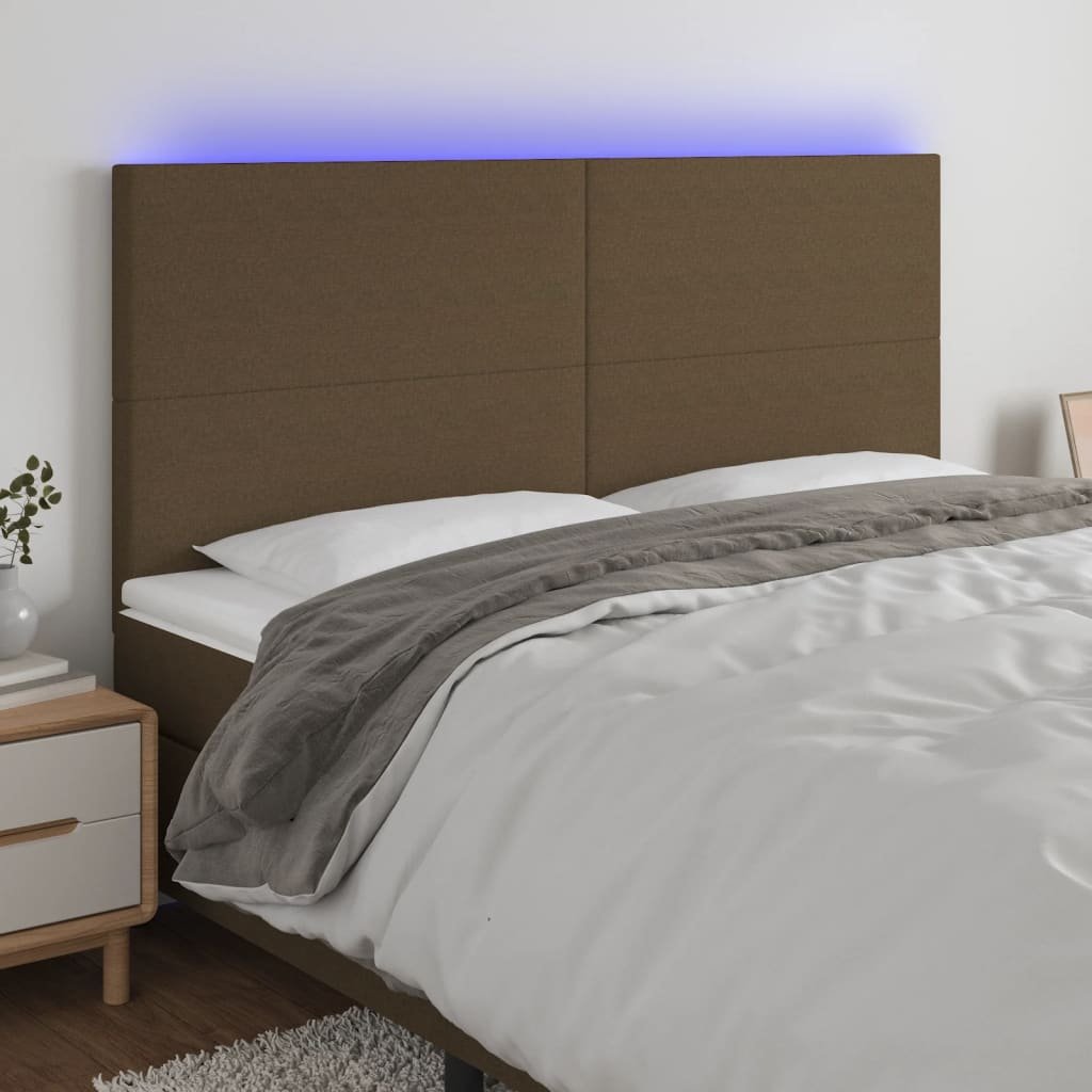 Zagłówek do łóżka z LED ciemnobrązowy 160x5x118/128 cm tkanina Lumarko
