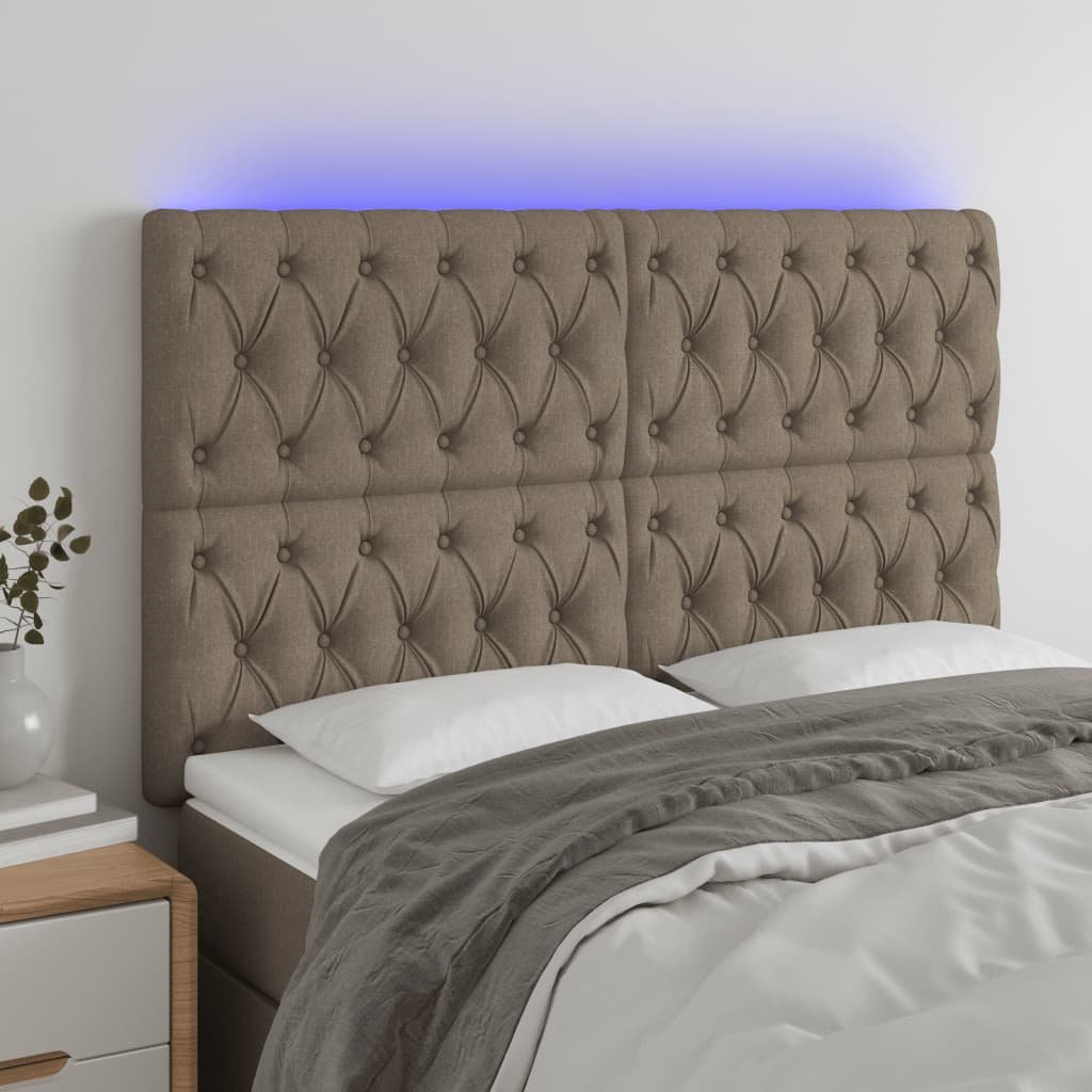 Lumarko Zagłówek do łóżka z LED, taupe, 160x7x118/128 cm, tkanina