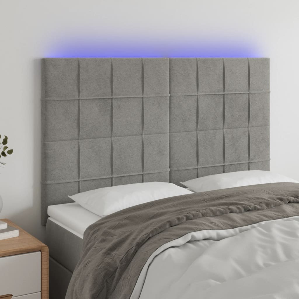 Lumarko Zagłówek do łóżka z LED, jasnoszary, 144x5x118/128 cm, aksamit