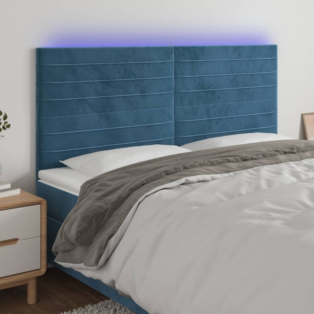 Lumarko Zagłówek do łóżka z LED, ciemnoniebieski, 200x5x118/128 cm