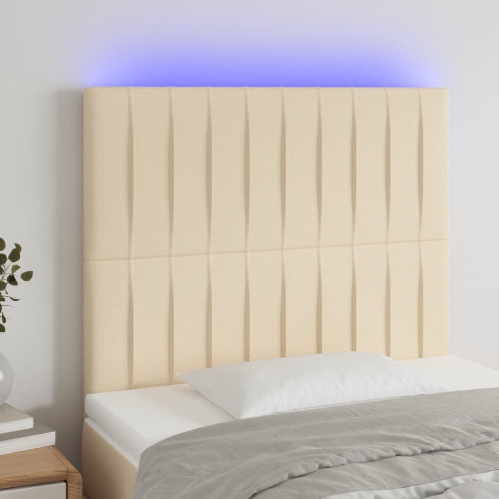 Lumarko Zagłówek do łóżka z LED, kremowy, 80x5x118/128 cm, tkanina