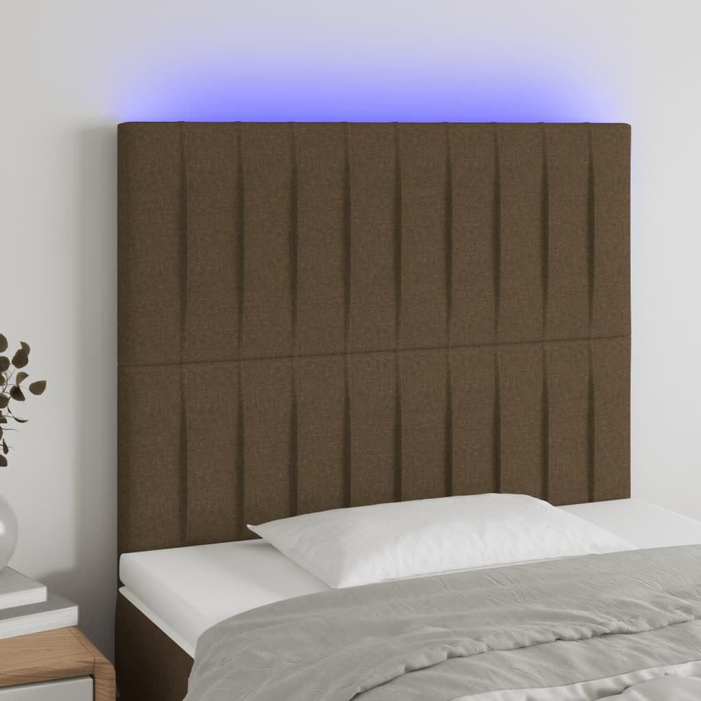 Lumarko Zagłówek do łóżka z LED ciemnobrązowy 80x5x118/128 cm tkanina