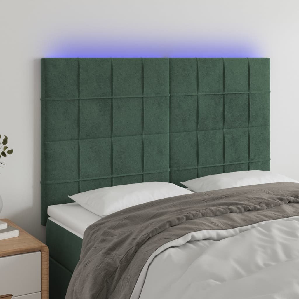 Lumarko Zagłówek do łóżka z LED, ciemnozielony, 144x5x118/128 cm
