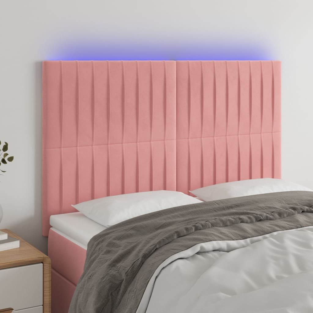 Lumarko Zagłówek do łóżka z LED, różowy, 144x5x118/128 cm, aksamit