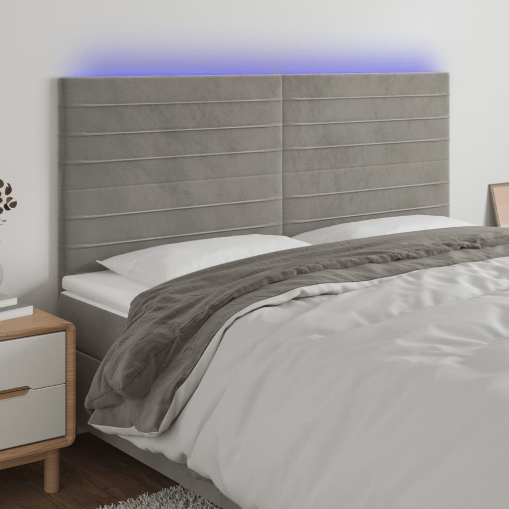 Lumarko Zagłówek do łóżka z LED, jasnoszary, 160x5x118/128 cm, aksamit