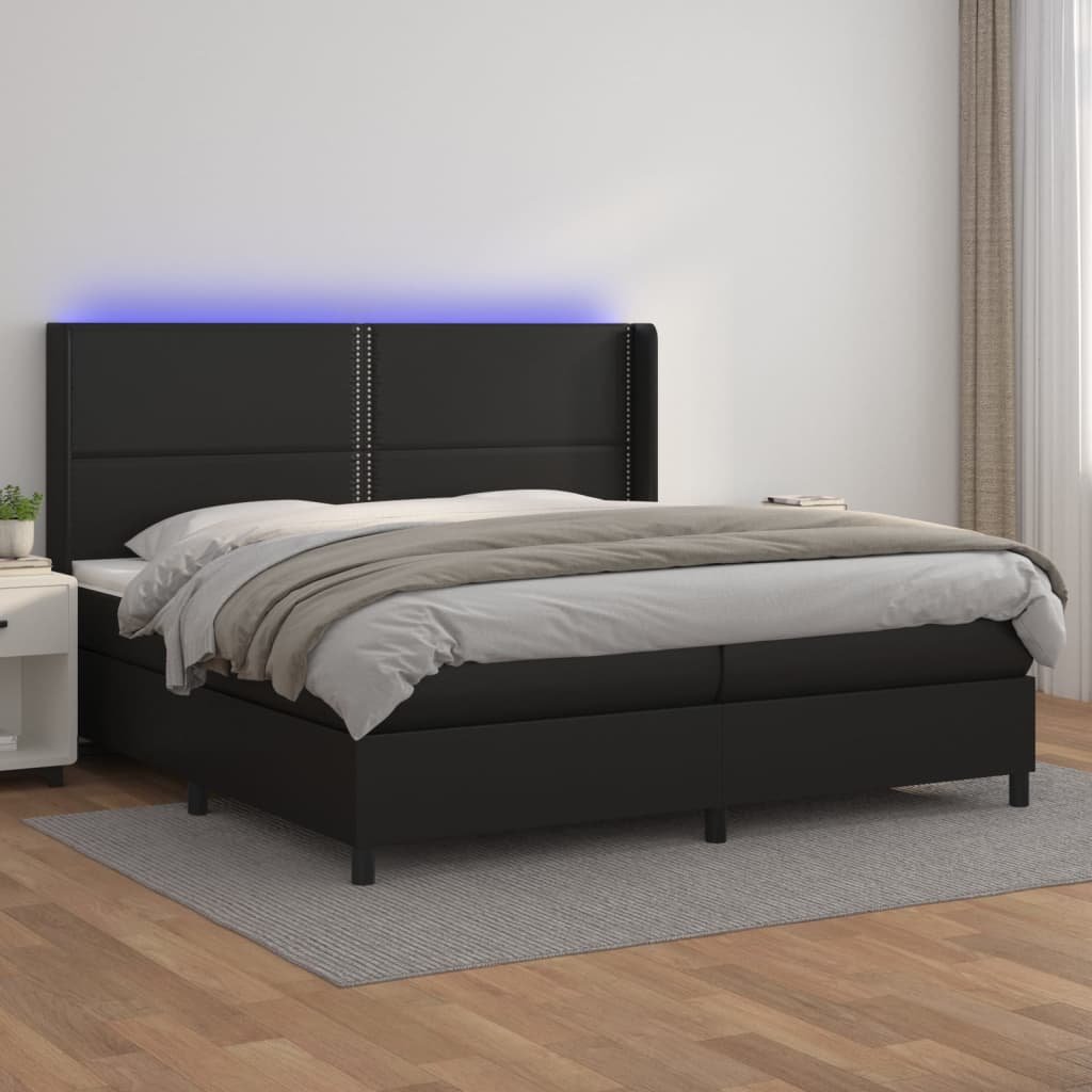 Lumarko Łóżko kontynentalne z materacem i LED czarna ekoskóra 200x200cm