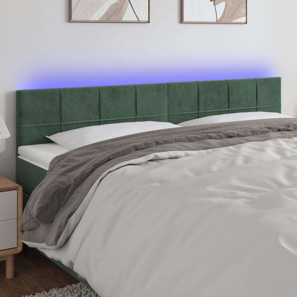 Lumarko Zagłówek do łóżka z LED, ciemnozielony, 160x5x78/88 cm, aksamit