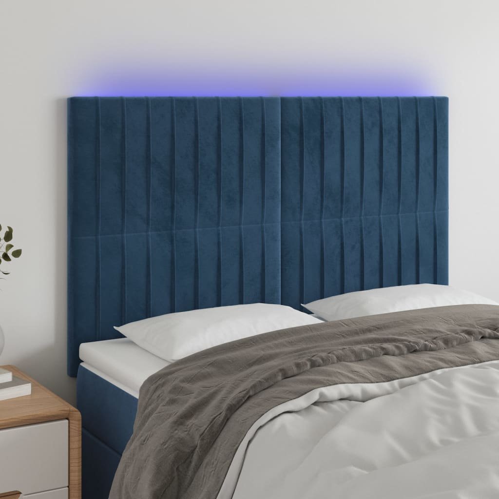 Lumarko Zagłówek do łóżka z LED ciemnoniebieski, 144x5x118/128 cm