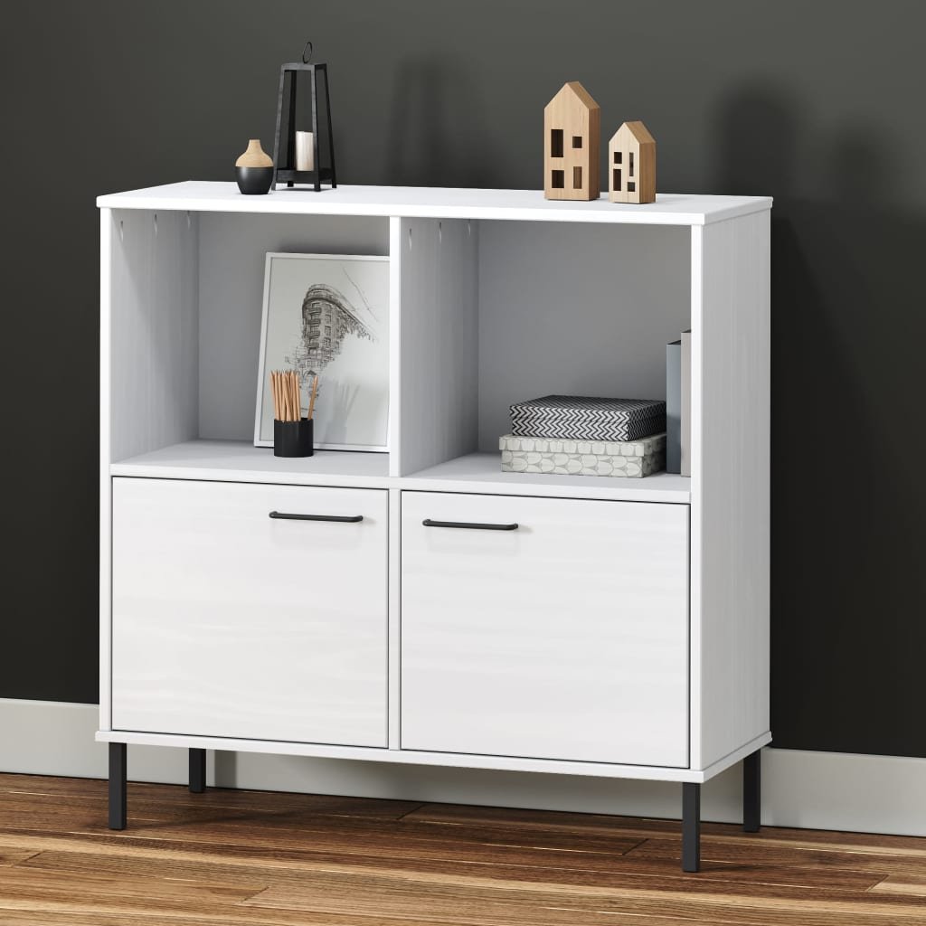 vidaXL Regał OSLO, metalowe nóżki, biały, 90x35x90,5 cm, lite drewno